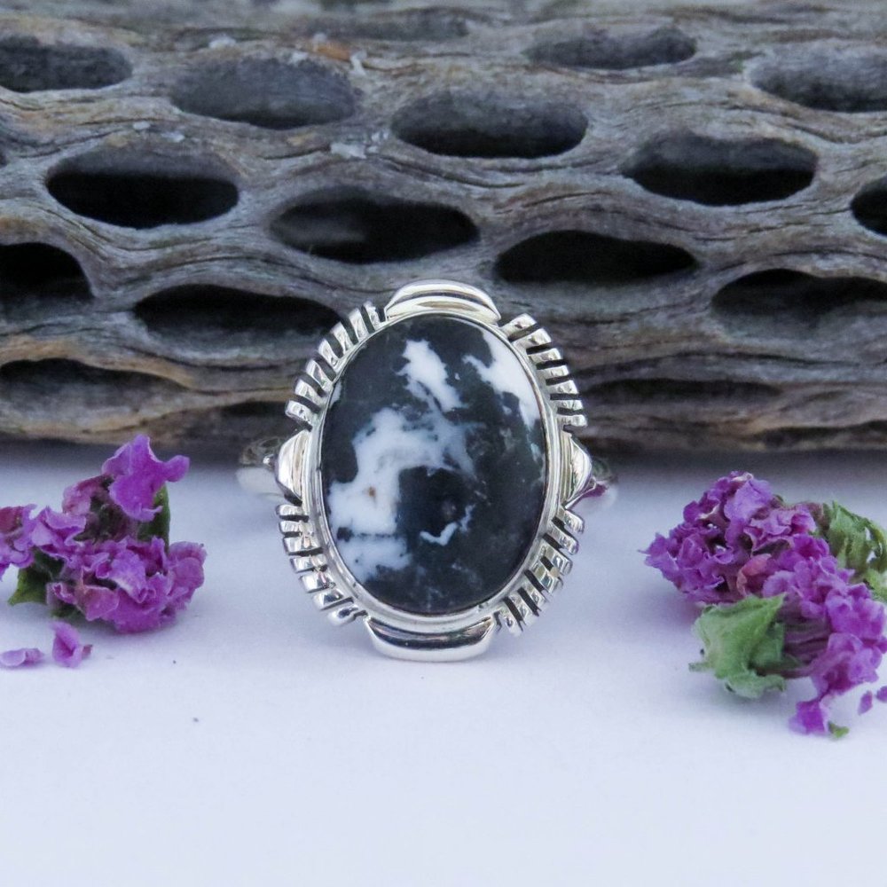 Native American Navajo White Buffalo Sterling Silver Ring Size 9